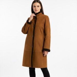 Aquilo Amiq sheepskin long reversible coat tan black women's size L